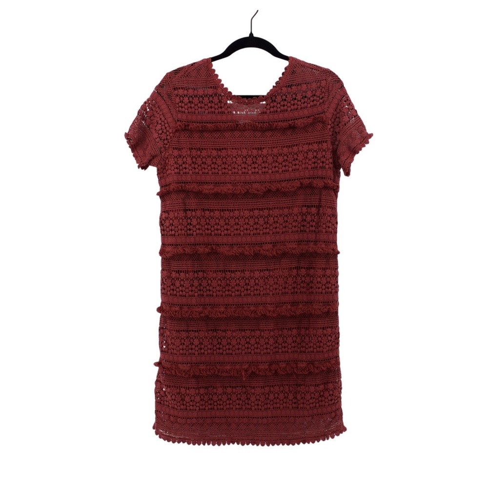 O2SKY Anthropologie Dress Womens Medium‎ Crochet Lace Tiered Fringe Boho Summer